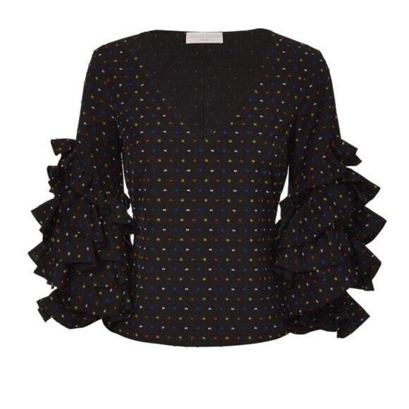 Caroline Constas Ruffle Long Sleeve Cotton Blouse Small - Picture 1 of 8